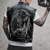 2578 * Herrevest Med Huller I Sæsonbestemt Motorcykel Denim Printet Vest