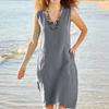 Dámské šaty, Čistá barva Krátký rukáv Bavlna Len U výstřih Bez rukávů Kapsa Sukně