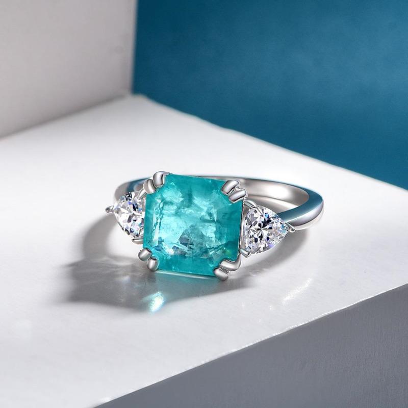 Gica Gema 925 Sterling Silver 10*10mm Paraiba Tourmaline Rings For Women Sparkling High Carbon Diamond Party Fine Jewelry Gifts