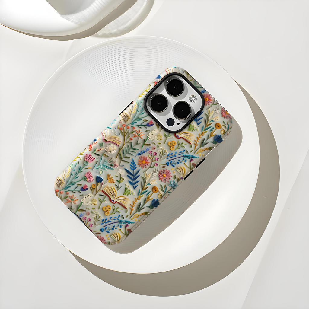 3D Floral Embroidery iPhone16 Pro Max & iPhone 15/11 Case with Double Layer Film Protection