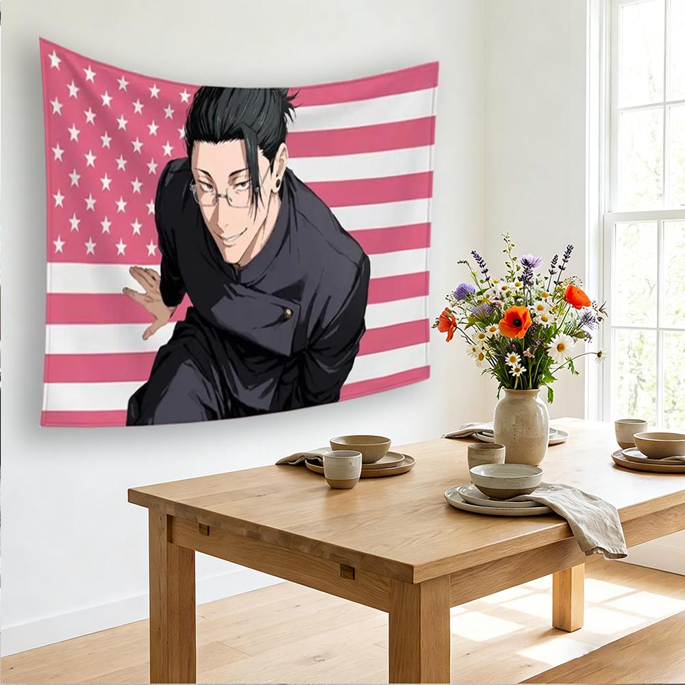 Jujutsu Kaisen Geto Suguru Amerikaanse Vlag Wandkleed, Op Anime Geïnspireerd Muur Banner, Aangepast Slaapkamer & Kapperszaak Decor, Jjk Platte Print