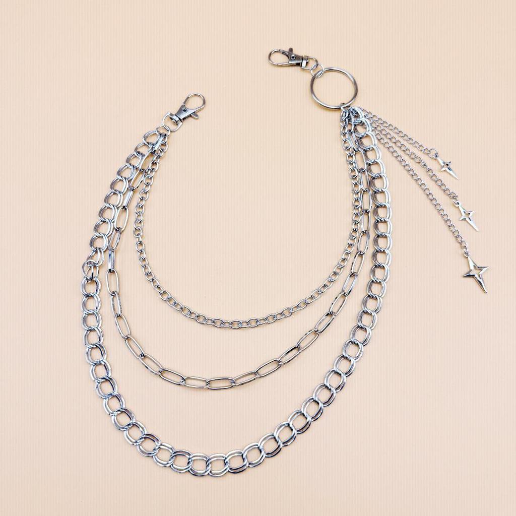 New European-American Punk Star Waist Chain: Women's Multi-Layer Hollow Metal Chain Jewelry
