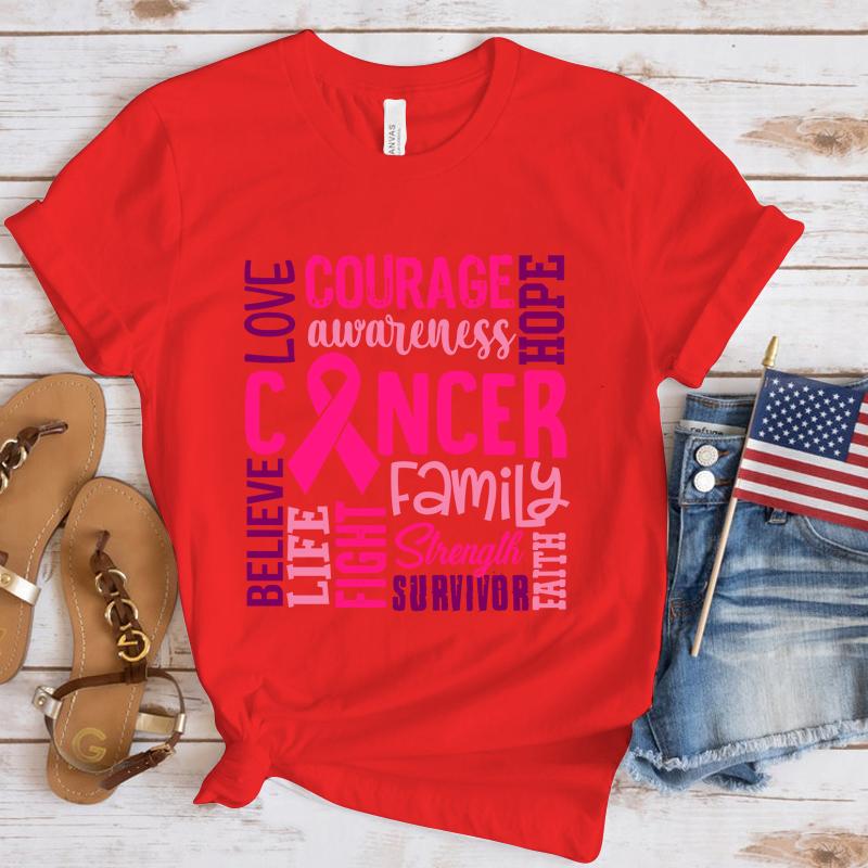 Hot Breast Cancer Awareness Cancer Letter Printed T Shirts Women Men Casual Short Sleeve Summer Tops