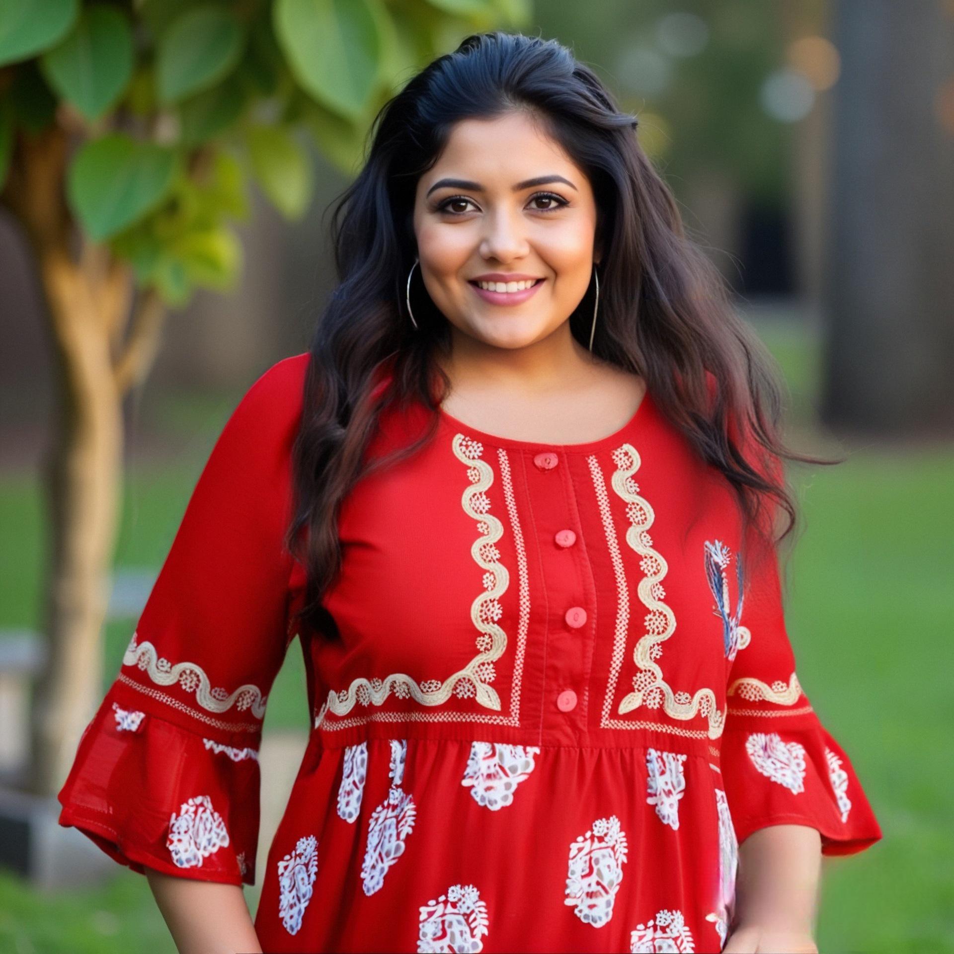 

Middle Eastern Rayon Print Dress: Casual Holiday Style, Round Neck & Short Sleeves One Size червоний