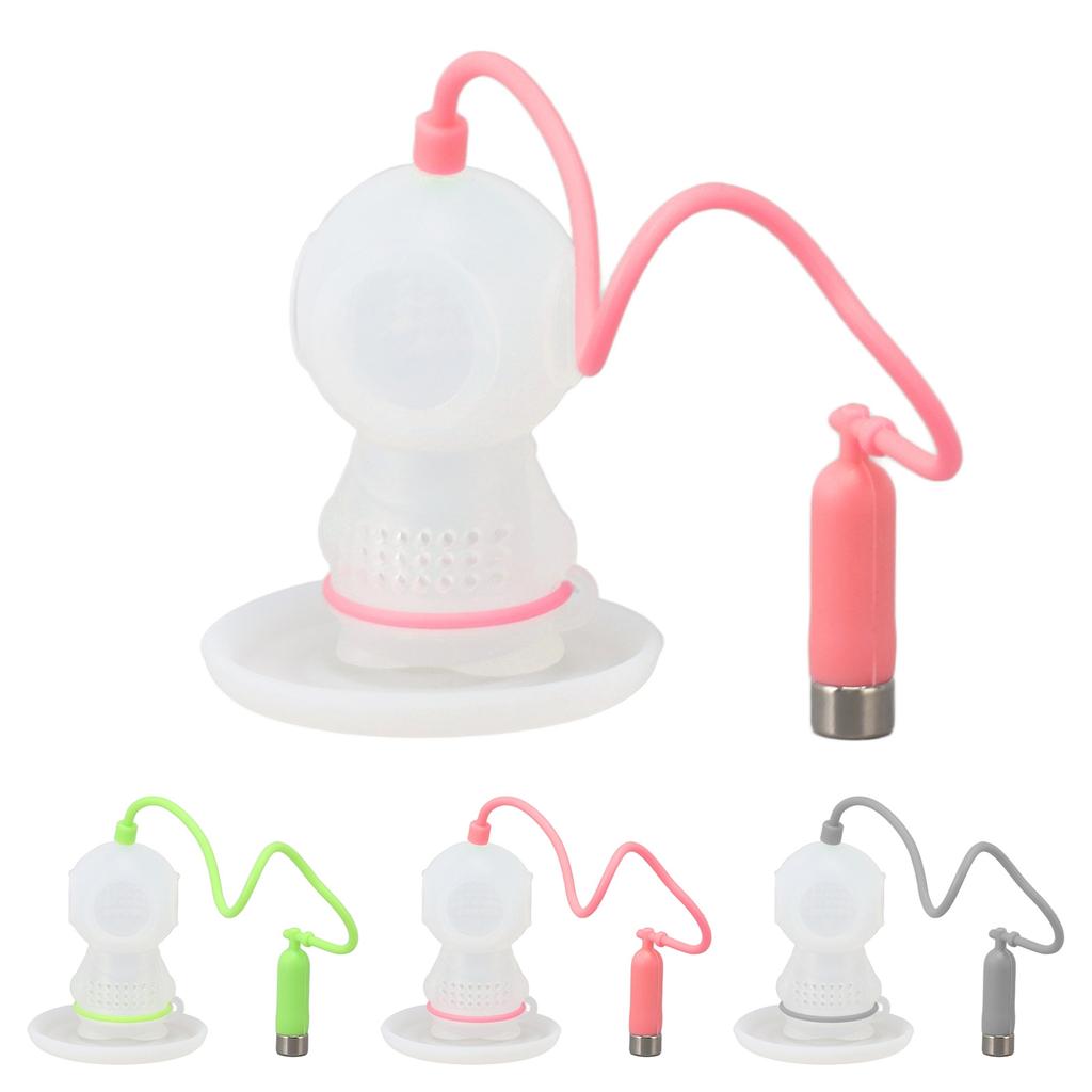Silicone Tea Infuser Cute Diver Shape Reusable Flexible Easy To Clean Tea Strainer Ultra Fine Mesh with Drip Tray for Fruit Tea