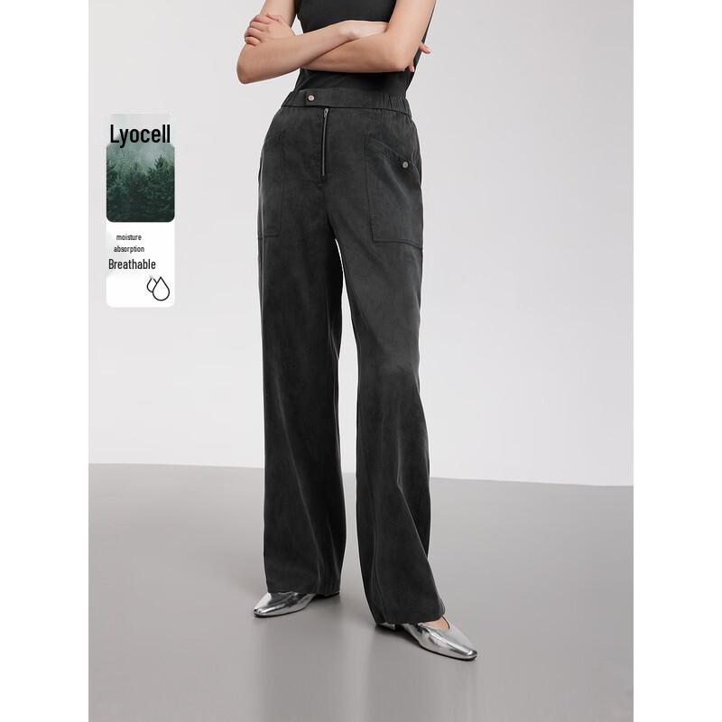 ELLE Lyocell Tencel High-Waist Straight-Leg Casual Pants L