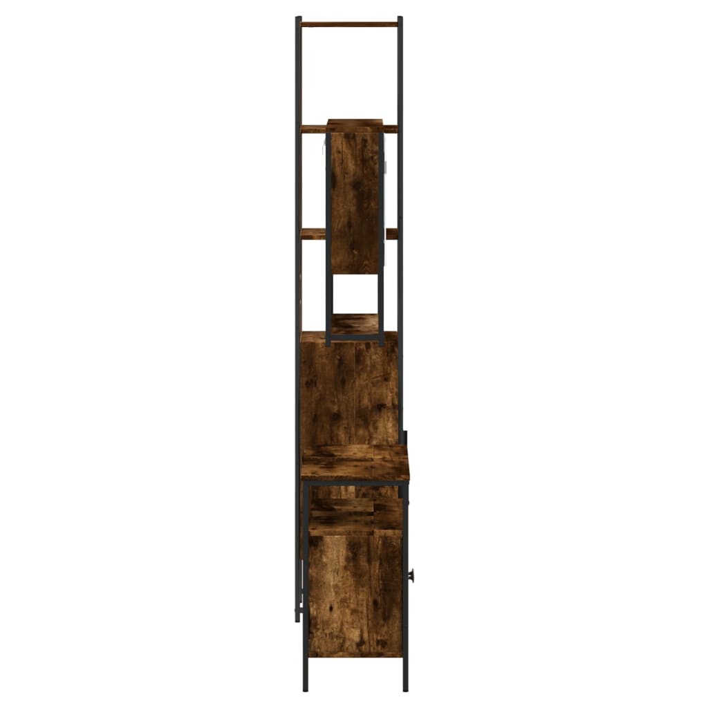 3 Piece Bathroom Furniture Set Smoked Oak Wood Based Material