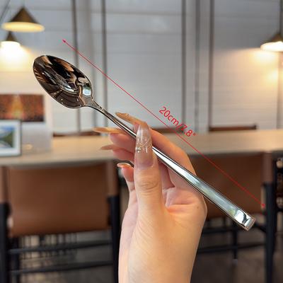 Stainless Steel Spoon Korean Long Handle Tableware Thicken Stirring Ice Spoon Meal Spoon Household Dinner Spoon