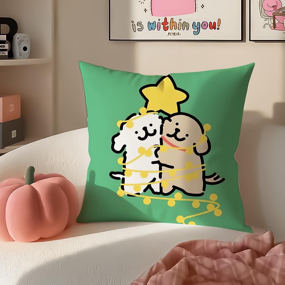 Cute Tiny Korean Character MMaltese Cushion Cover Pillowcase Short Plush Invisible Zipper Room Sofa Cushion Cover