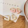 Elegant White Enamel Heart Earrings for Women - Luxury Peach Heart-Shaped Studs and Drop Earrings.