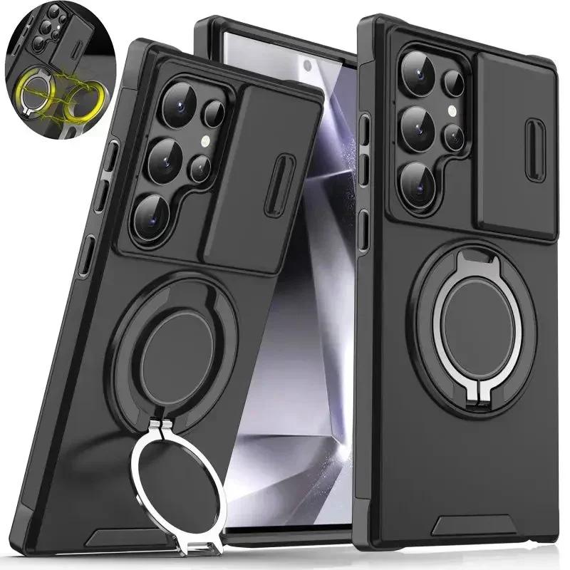 Case For Samsung Galaxy S25 Note 20 Ultra Plus A56 A36 A26 A05 A05S Slide Camera Protect Magnetic Holder Armor Shockproof Cover