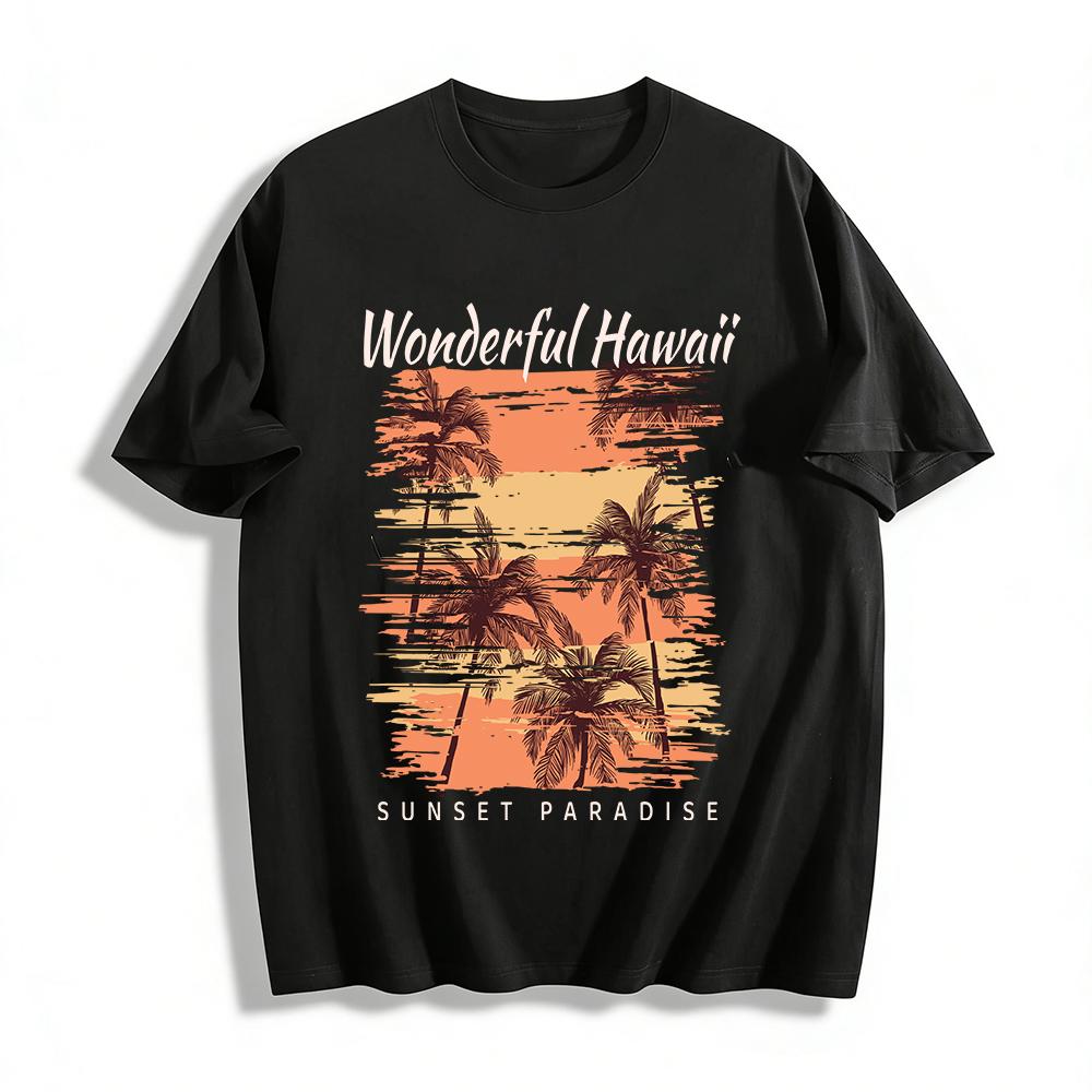 Wonderful Hawaii Sunset Paradise Coconut Tree Casual T-Shirt Pure cotton T-shirt XXS