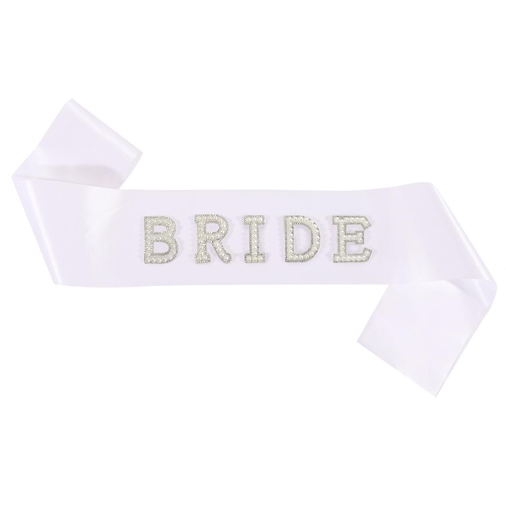 2026 Fashion Bride Bachelor Party, Bride Pearl Crystal Shoulder Strap Veil Headband Ribbon