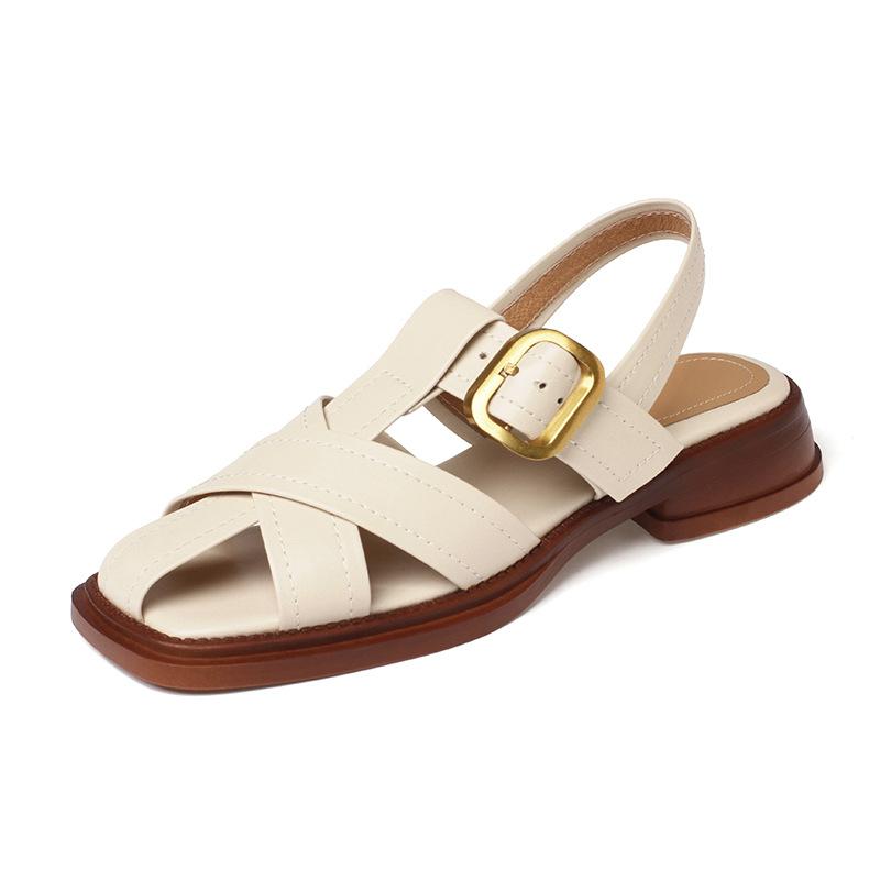

Модные кожаные сандалии с ремешком и пряжкой, женские летние сандалии на низком каблуке в римском стиле, гладиаторские, женский брендовый дизайн, винтажные плетеные сандалии 40