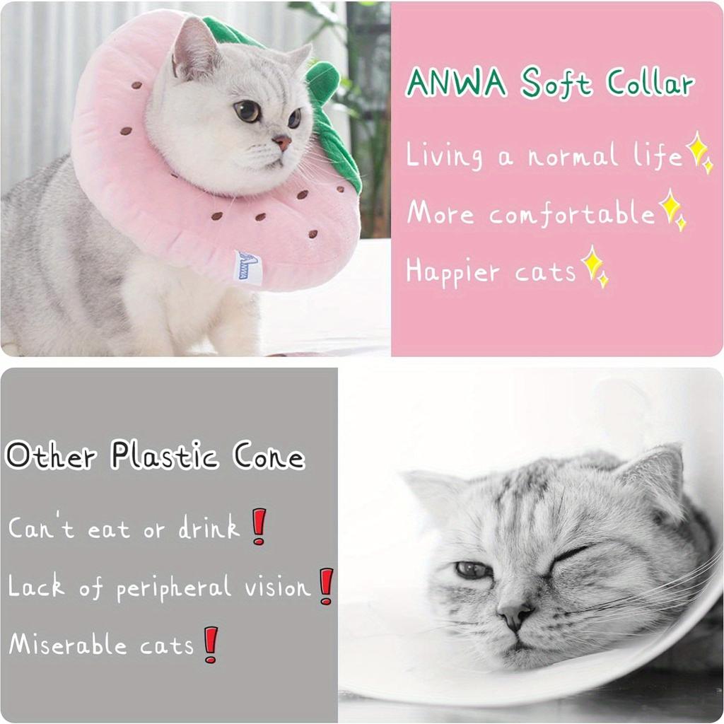 1pc Strawberry Shaped Adjustable Pet Cone Collar Anti-Lick Cat Kitten Shame Circle Cat Recovery Cone Collar for After Surgery