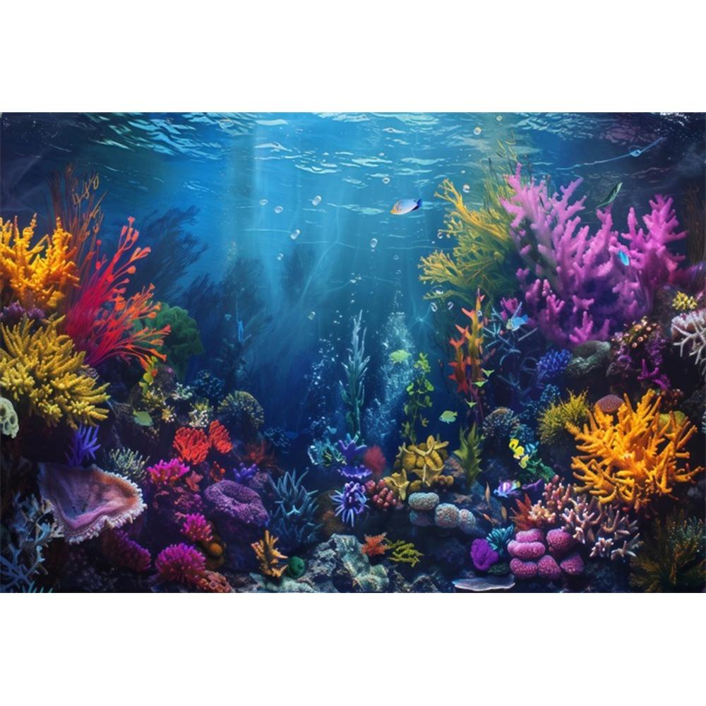 Blue Underwater World Photography Background Ocean Undersea Coral Castle Shells Kid Birthday Party Decor Portrait Photo Backdrop
