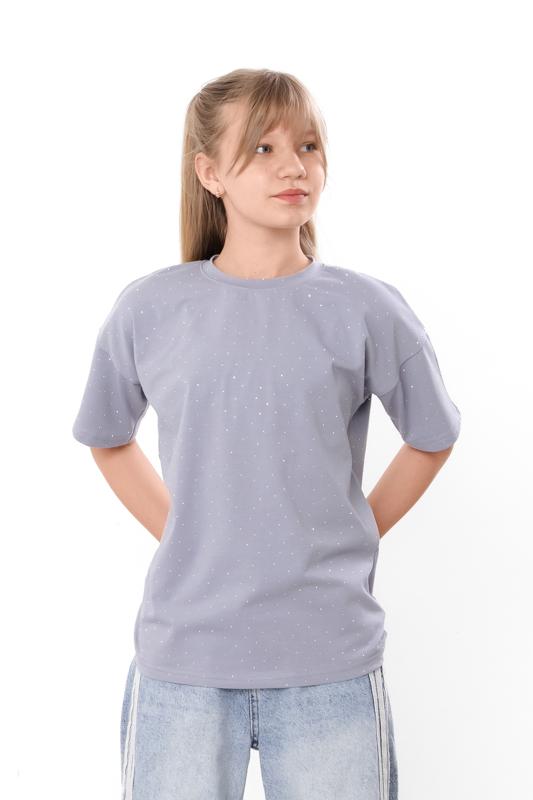T-shirt for girls – soft knitted fulicra with rhinestones, straight cut, various colors Summer 6414-105-2 HC