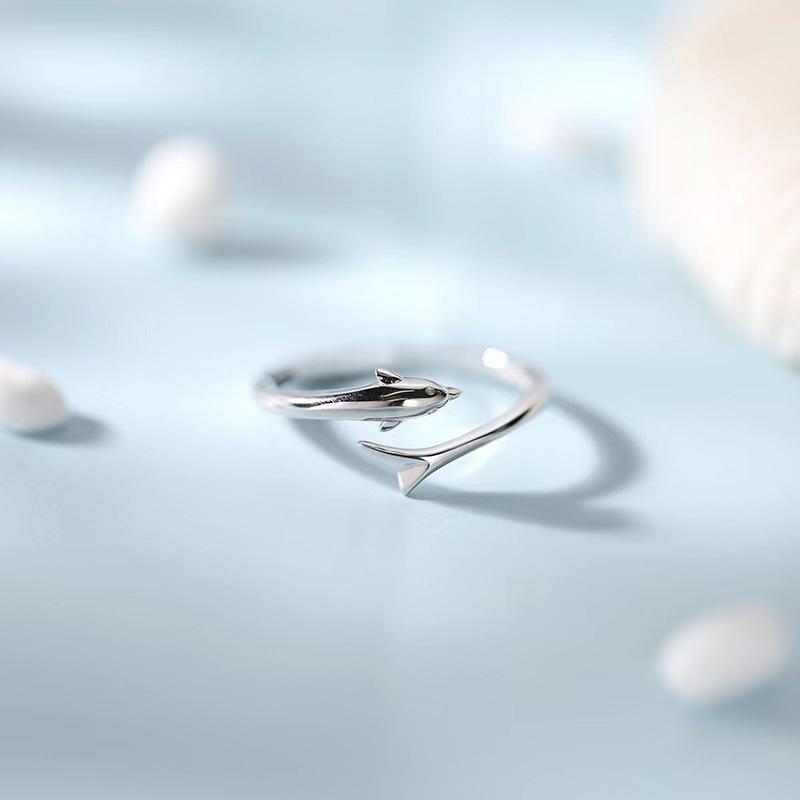 Beixi S925 Sterling Silver Dolphin Open Ring - Trendy Women's Index Finger Jewelry 2025