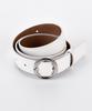 THE-ABON W23 Silver Round Buckle Faux Leather Belt White