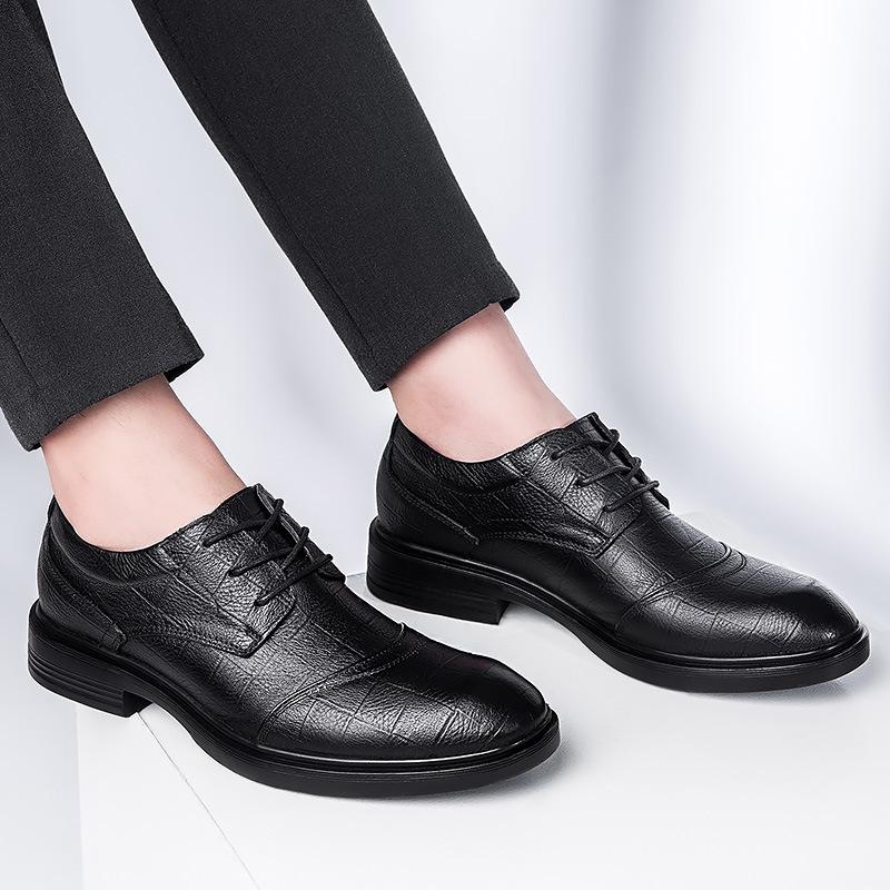 Large size men's shoes autumn men's single shoes business dress leather shoes trendy lace-up shallow mouth cowhide Doudou shoes