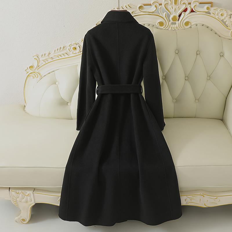 Belt temperament long wool double-sided nylon coat