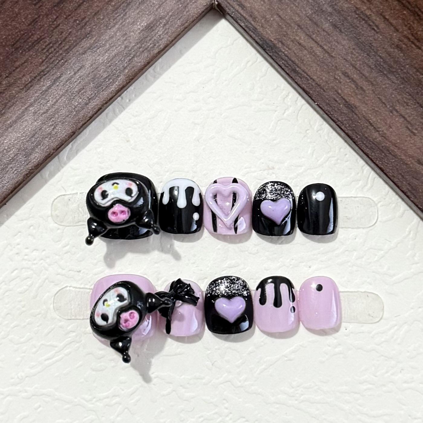 Вращающаяся 3D-коллекция носимых накладных ногтей Kuromi & My Melody для детей