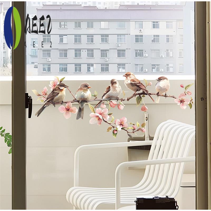 

AEE2-60X25cm Flowers Branches Birds PVC Window Stickers Glass Self Adhesive Wall Sticker Home Bedroom Living Room Decoration