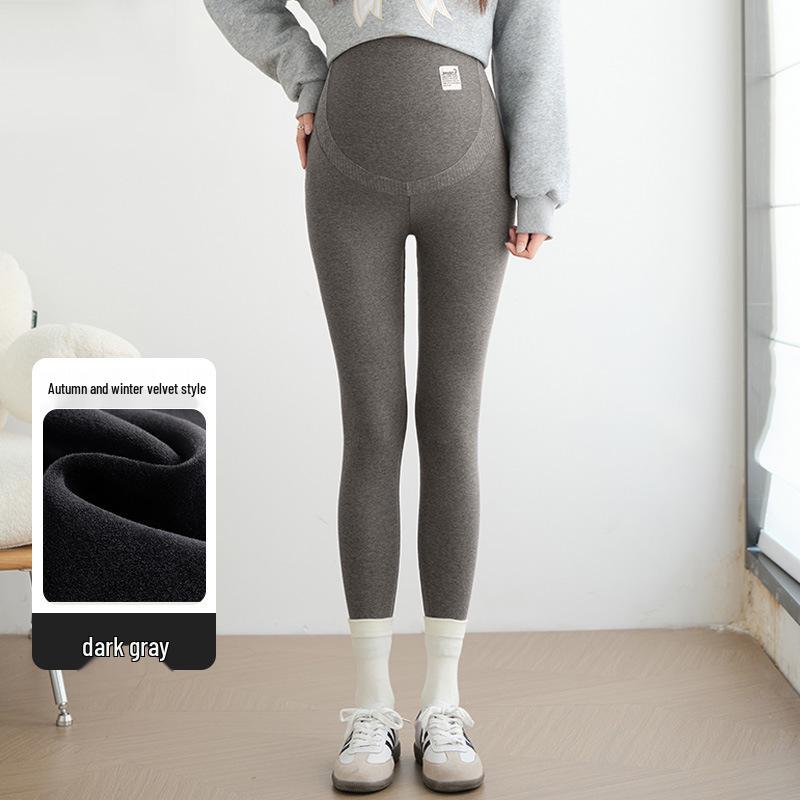 Plus Size Adjustable Maternity Leggings with Belly Support and Fleece for Spring, Autumn, and Winter