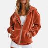 Women Jacket Solid Color Velvet Loose Fit Hooded Sweatshirt Long Sleeve Casual Outerwear Grey Navy Burgundy Zip Up Jacket