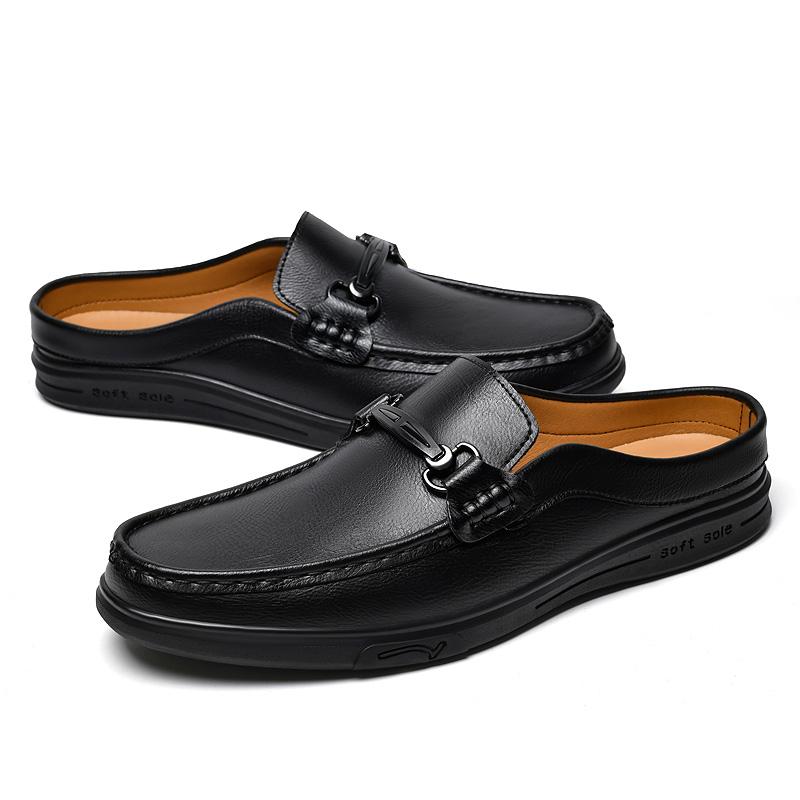Fashion Fashion Designer Men's Muller Shoes Genuine Leather Casual Shoes Soft Business Lazy Flats Comfortable Half Drag Slip On Slippers