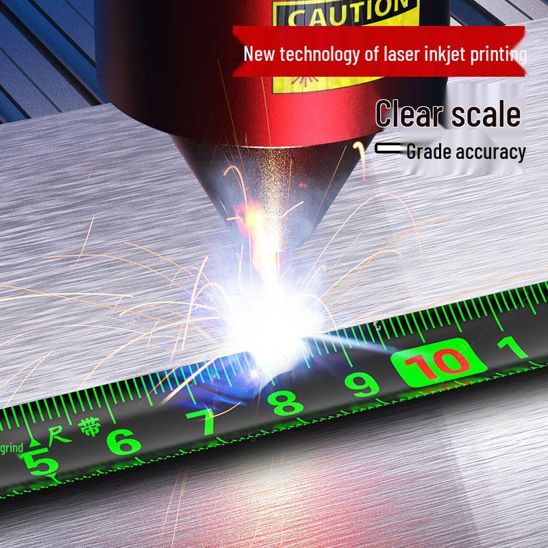High-Precision Self-Locking Fluorescent Steel Tape Measure, 5m, Wear-Resistant Laser-Marked Black Gold Box.