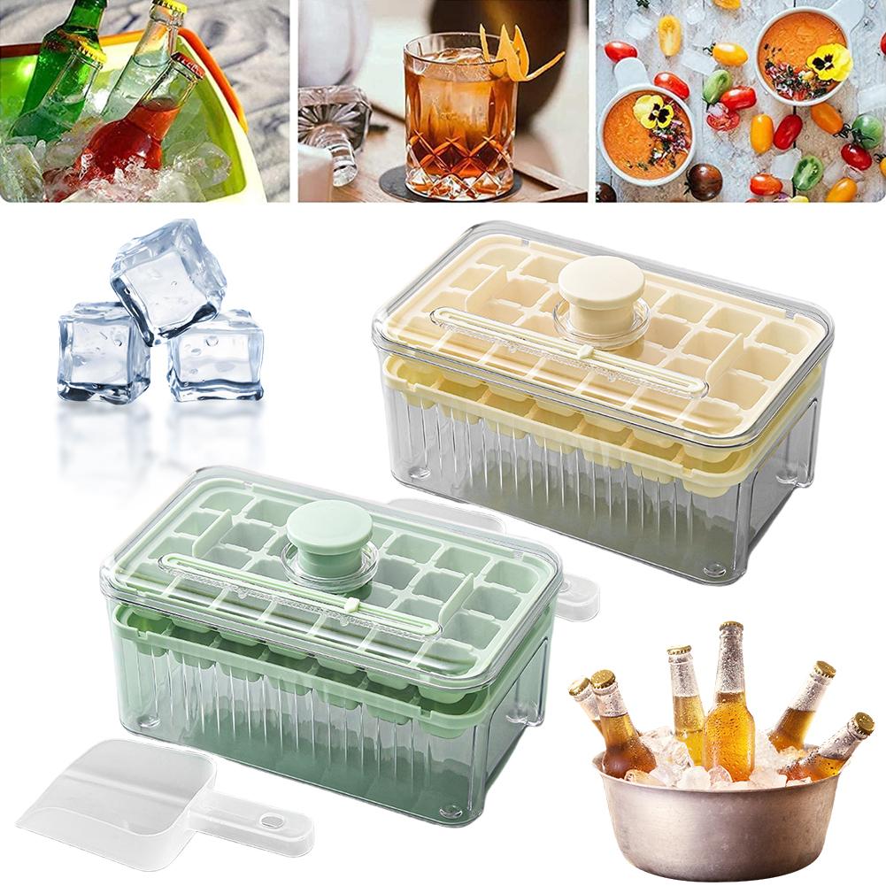 Ice Cube Tray with Lid and Bin Ice Tray  Ice Cube Mold 2 Trays for Freezer for Chilled Drinks Coffee Juice