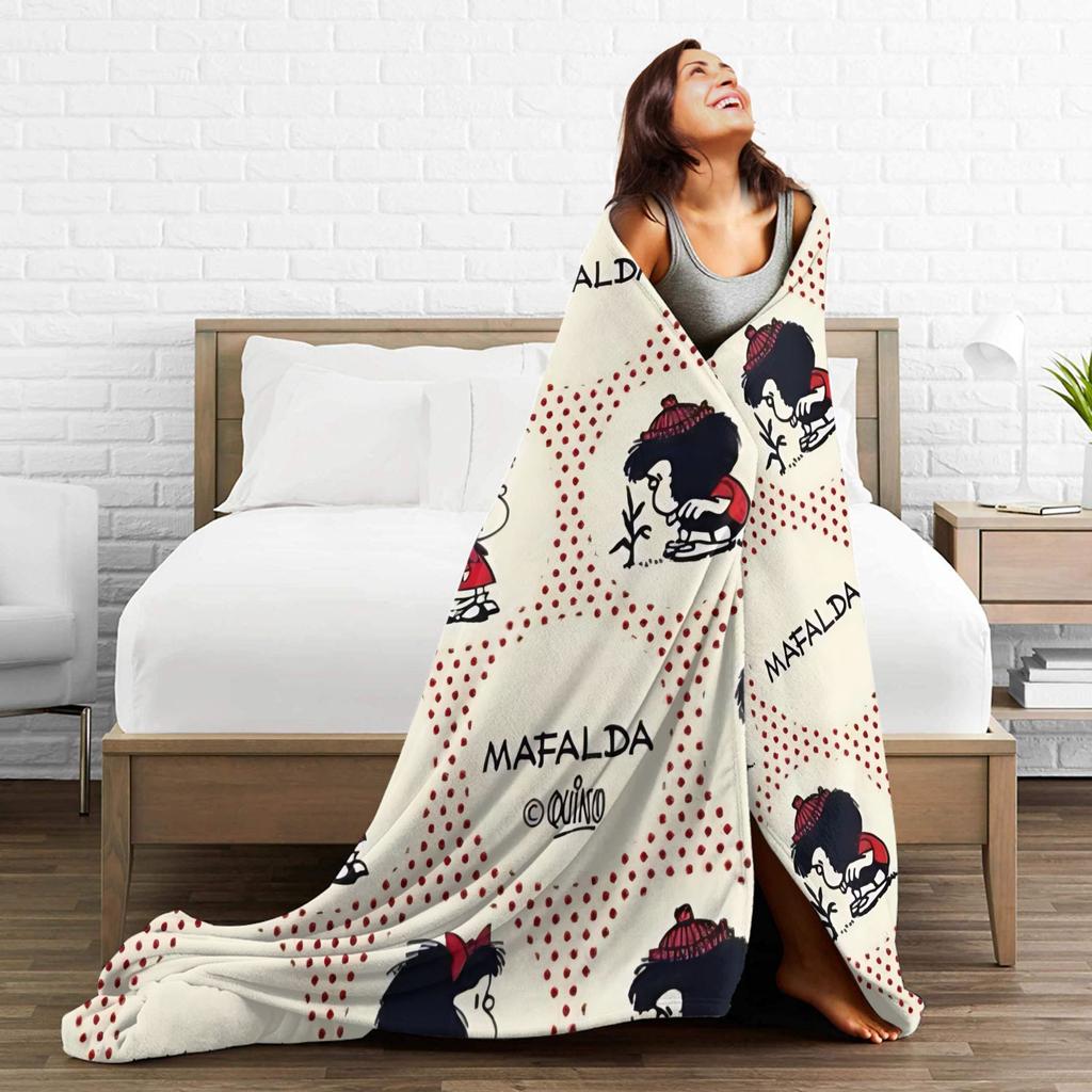 Mafaldas Cartoon Soft Blanket Travel Plush Throw Blanket Print Couch Chair Flannel Bedspread Sofa Bed Cover
