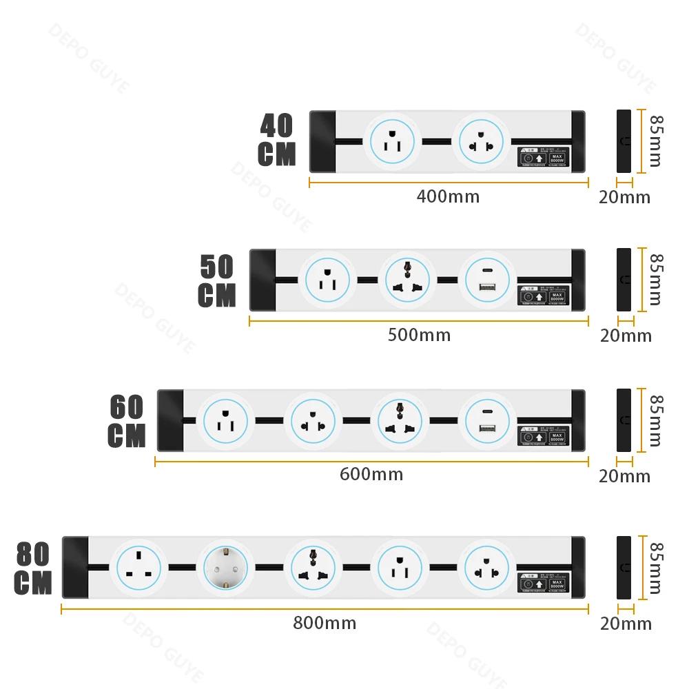Power Track Socket EU/FR/Korea/USB Type-C Round Romovable Adapter Home Kitchen Meeting Wall Mounted Universal Electrical Outlet