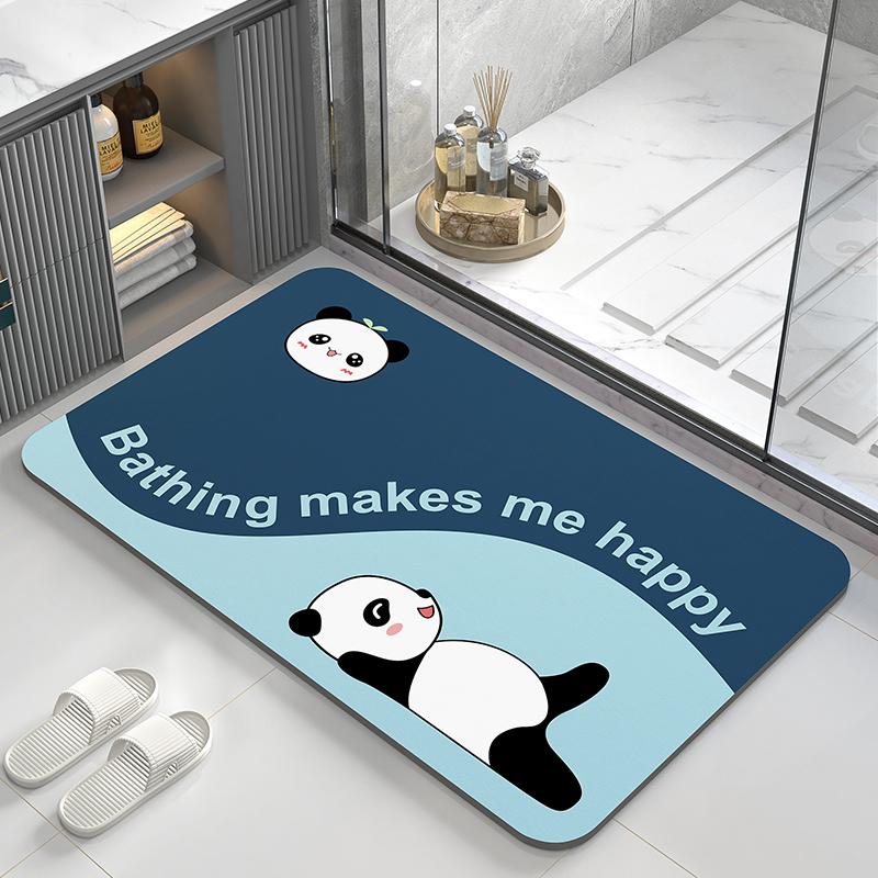 Alfombra absorbente de barro de diatomeas, alfombra de suelo para inodoro, alfombrilla para pies antideslizante de secado rápido para puerta de baño, alfombra suave para inodoro con dibujos animados y diseño bonito