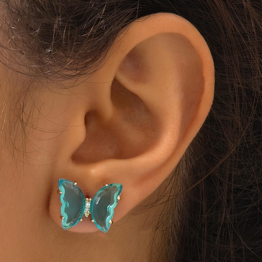 New gold-plated crystal butterfly stud earrings zircon earrings small fresh and exquisite super sweet temperament Japanese and Korean earrings
