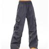 Damen Elastische Hose mit Hohem Bund Lässige Passform Weites Bein Lange Hose Hose mit Taschen