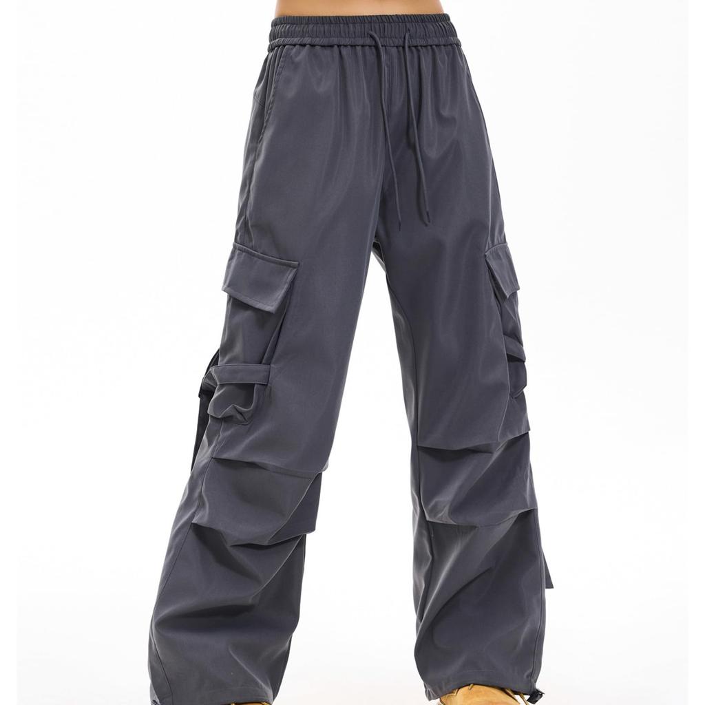 Damen Elastische Hose mit Hohem Bund Lässige Passform Weites Bein Lange Hose Hose mit Taschen