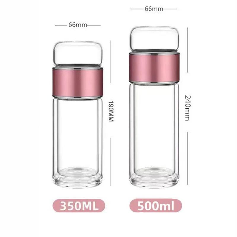 500ML Tea Water Bottle High Borosilicate Glass Double Layer Tea Water Cup Teas Infuser Bottle Tumbler Drinkware with Teas Filter