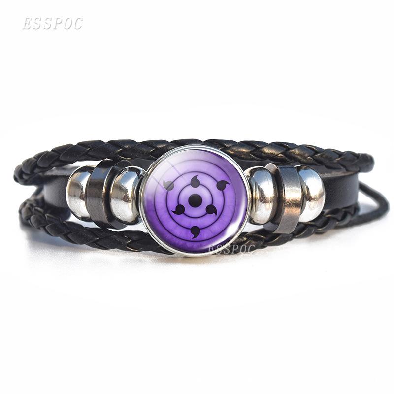 Naruto Inspired Sharingan Black Leather Men's Bracelet - Anime Gift