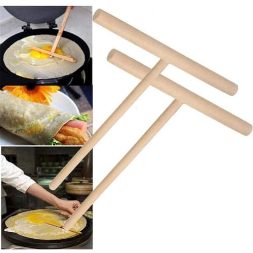 PULABO 2-Piece Wooden Crepe Maker with Pancake Batter Spreader Sticks, Kitchen Cookware Tools for Restaurants and Cafeterias, Durable