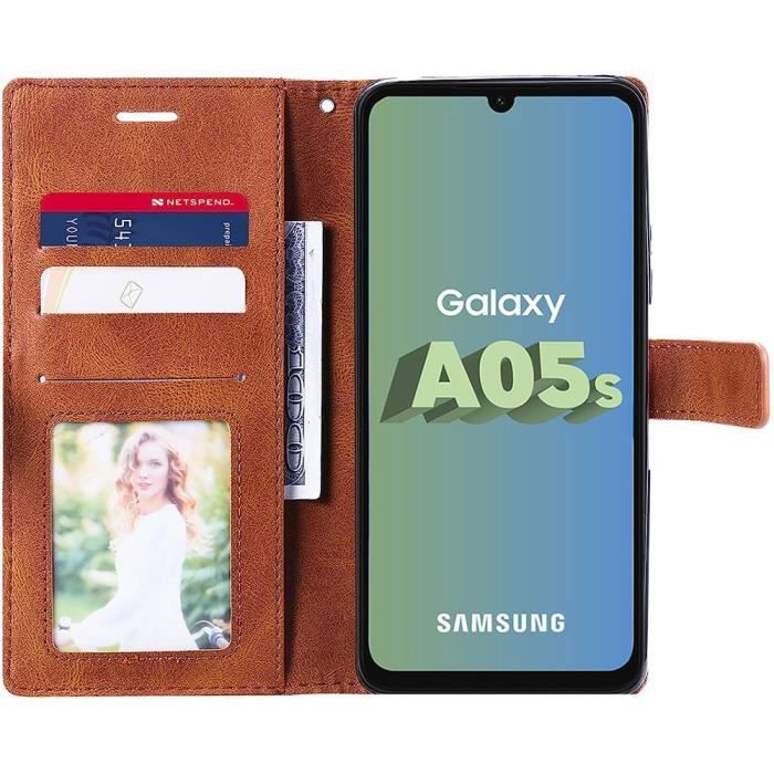 Coque pour Samsung Galaxy A05s - BOOLING - Marron - Semi-rigide - Synthécuir - Rabat