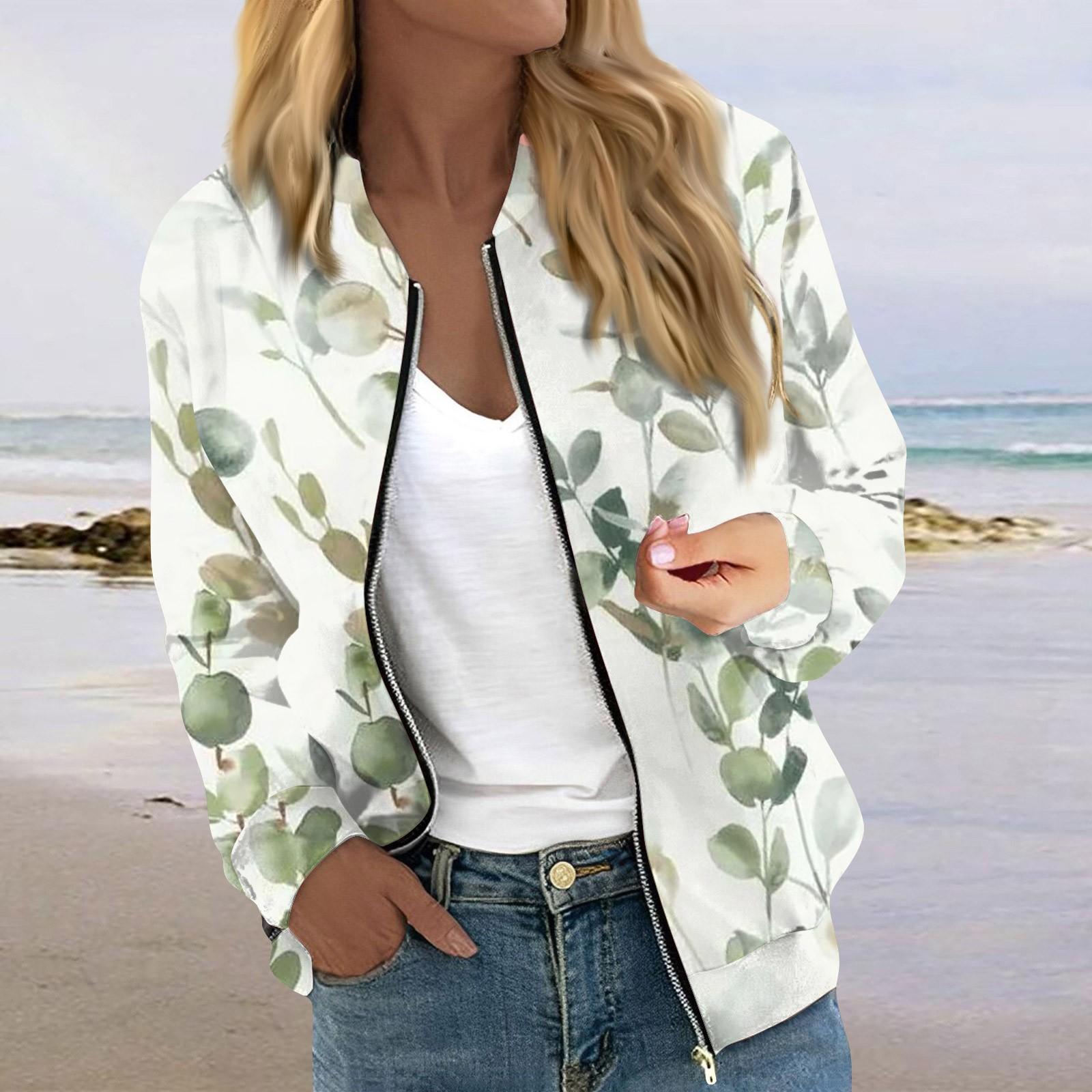 

Куртки для женщин, легкие укороченные куртки с длинным рукавом на молнии, модная верхняя одежда с цветочным принтом, повседневные стеганые куртки с карманами XXL зелёный