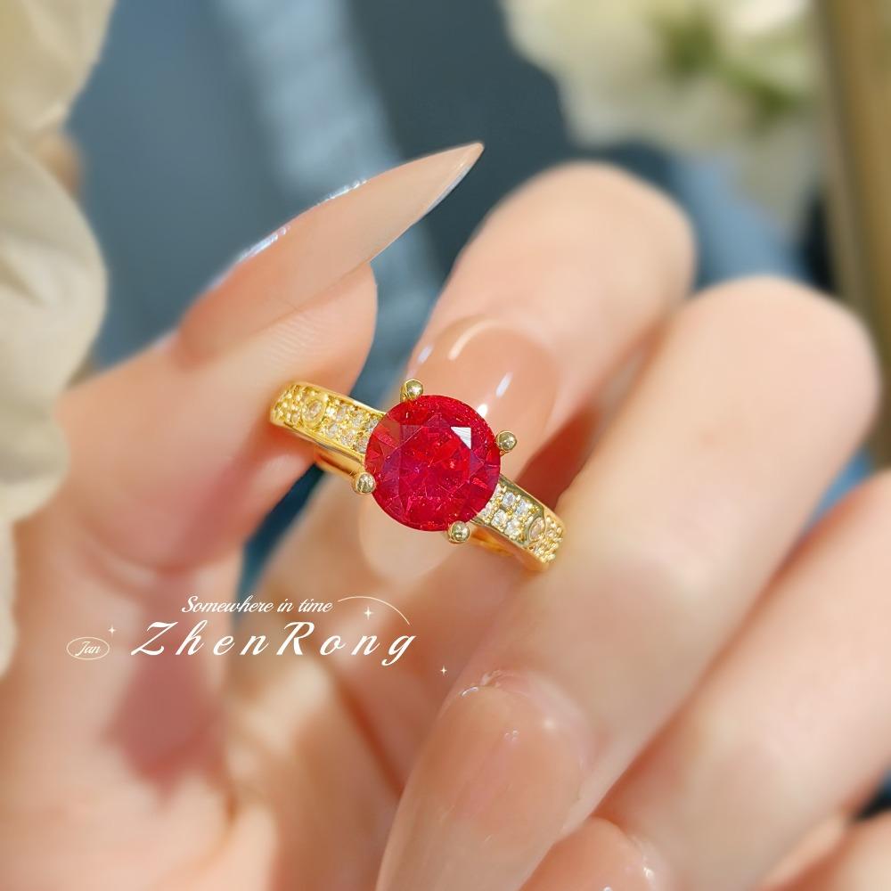 Vintage French Style 2 Carat Rose Gemstone Ring for Women Red Corundum Diamond Ring Elegant Office Jewelry Luxury Gift