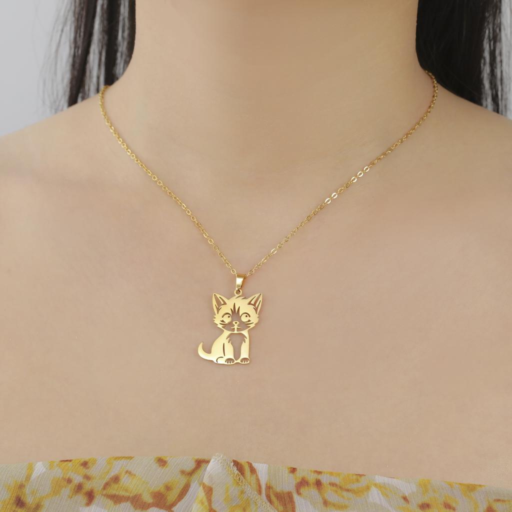 Cazador Cute Little Wild Cat Kitten Pendant Necklace for Women Stainless Steel Jewelry Necklaces Birthday Valentine Gift
