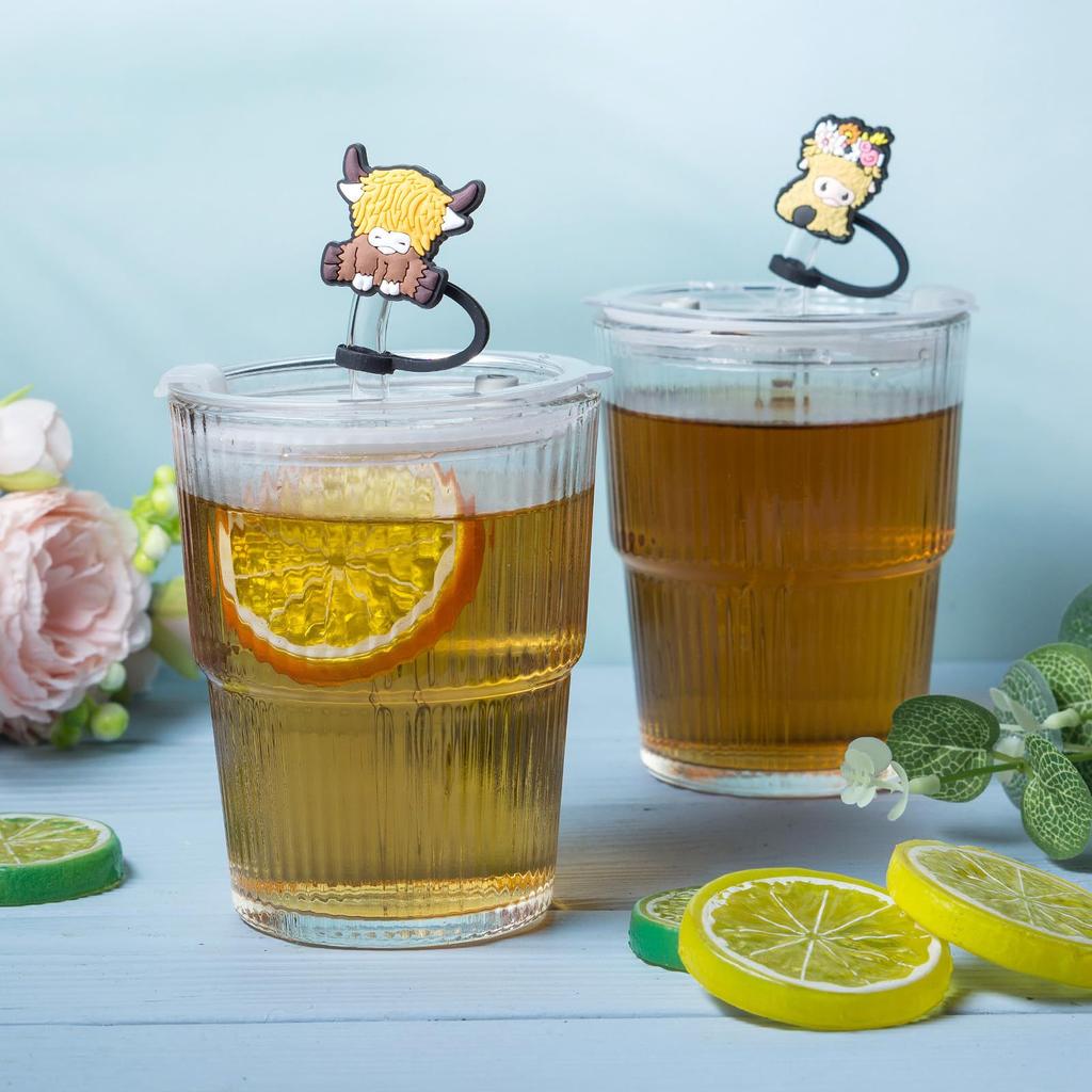 6PCS/lot Straw Cover Cap for Cup Accessories Carton Cattle Toppers for Tumblers 10mm Silicone Reusable Lids Tips Protectors