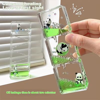 Charming Panda Liquid Motion Bubbler 2 Minute Transparent Acrylic Timer with 3D Pandas, Colorful Flowers Butterflies Ideal Gift for Birthday