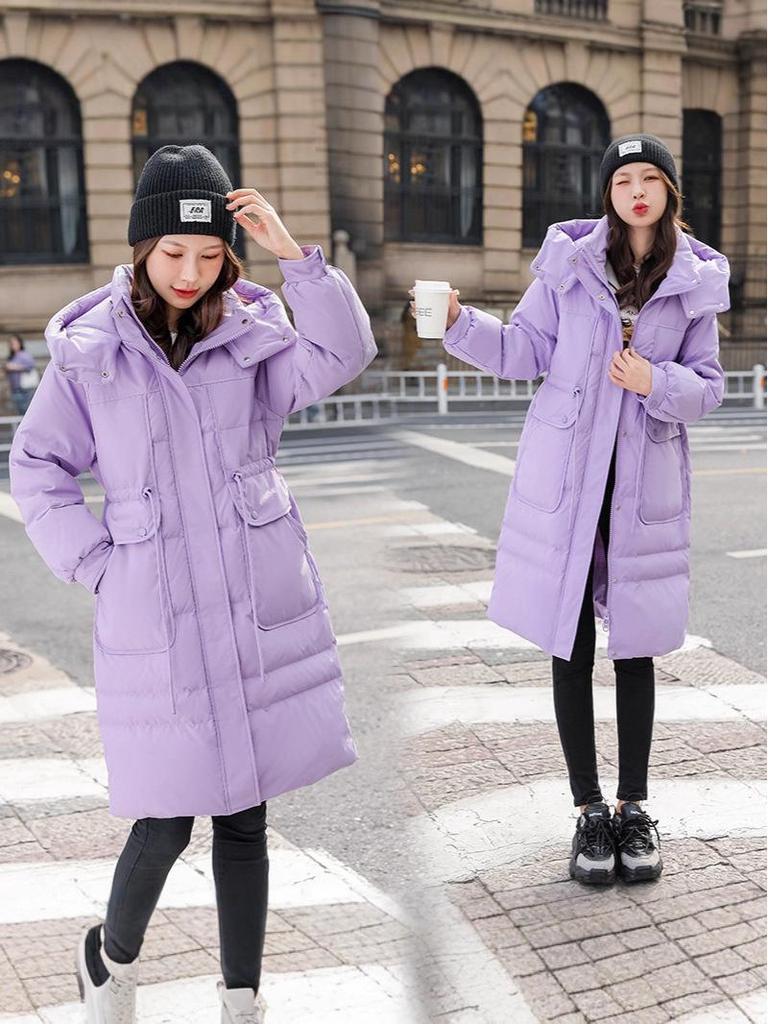 2025 Women's Mid-Length Six-Color Slimming Down Jacket: Thickened Warm Winter Outerwear with Big Pockets