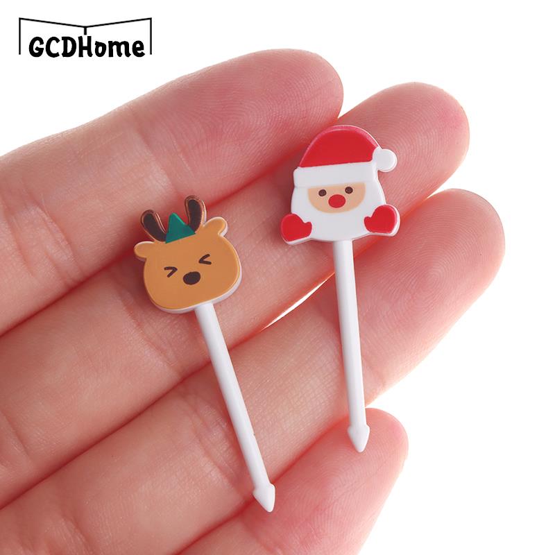 Merry Christmas Animal Fruit Fork Food Grade Plastic Mini Cartoon Kids Cake Fruit Toothpick Bento Lunch Bento Party Decoration