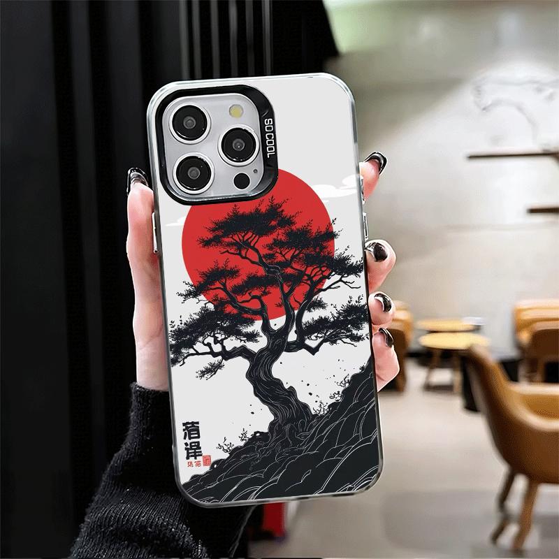 Japanese Minimalist Pine Tree Shockproof Phone Case for iPhone 17 Air 16 16E 15 Pro Max 14 Plus 13 Mini 12 Back Cover Anti Fall
